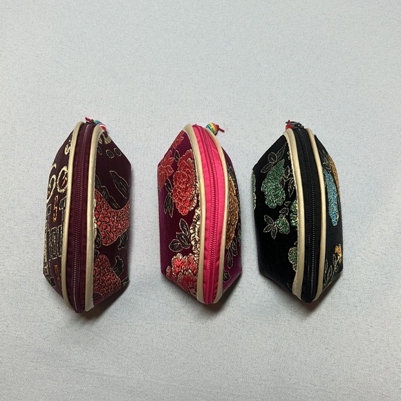 NEW Embroidered Zipper Coin Purse / Jewelry Bag Pack of 3 - Picture 4 of 9